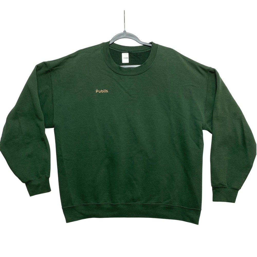 Publix Sweatshirt Mens L Green Embroidered Logo Crewneck Pullover Fleece